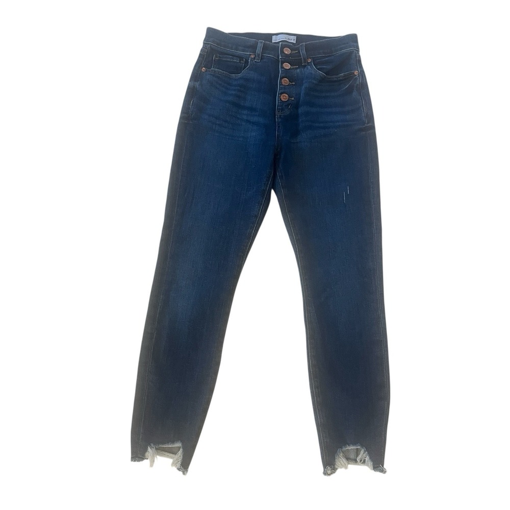 LOFT Size 0P / 25P High Waist Skinny Medium Wash Jeans Button Fly Rough Hem